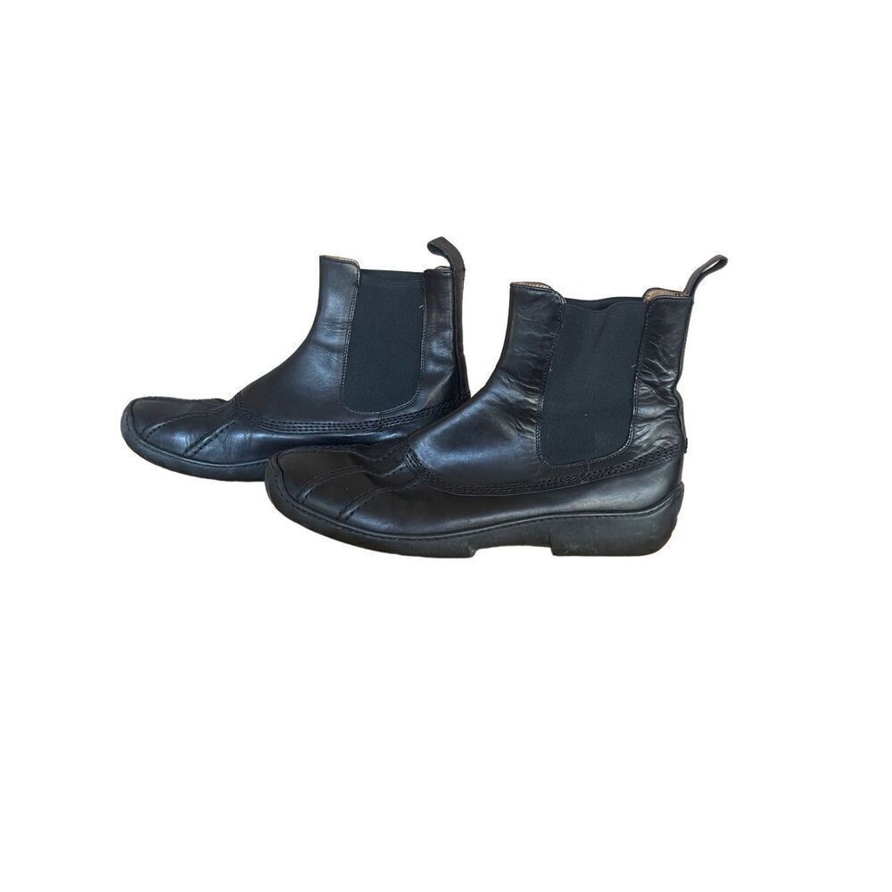 Gommus Womens Black Solid Leather Pull On Round Toe Ankle Booties Size 9.5